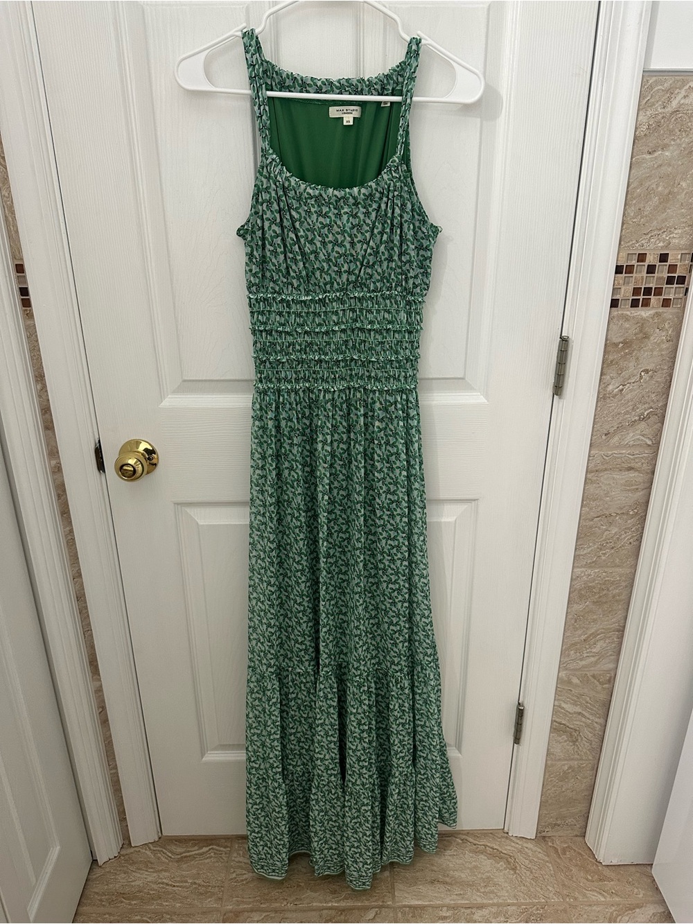 Max Studio Green Smocked Maxi Dress